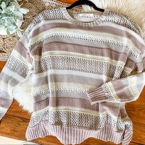Mauve & cream crocheted / knit sweater